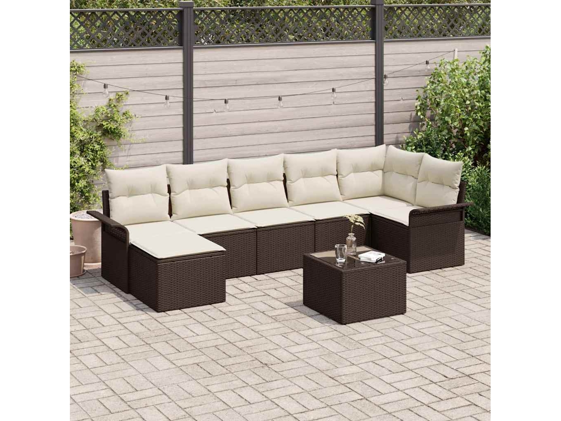 Vidaxl Conjunto De Sofá De Jardim 8 Unid. Castanho Vime Pe