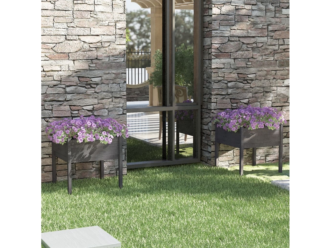 Vidaxl Vaso/floreira De Jardim 2 Pcs 70x70x70 Cm Pinho Maciço Cinzento