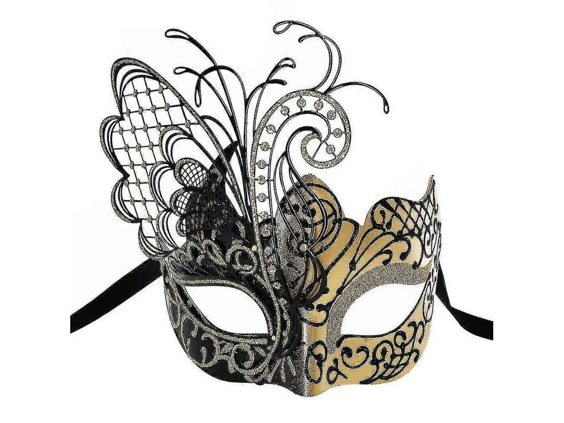 Máscara feminina de metal em formato de borboleta com strass para festas de carnaval, Mardi Gras, fantasias e casamentos (dourada)