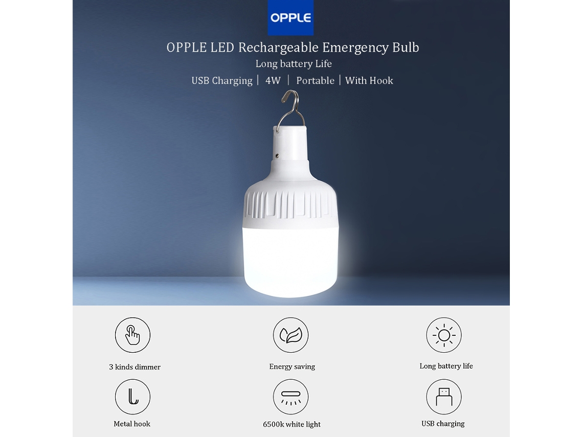 Aetheria lâmpada Led Recarregável Opple 4w 6500k Usb 1800mah Dimmável para Emergência Acampamento
