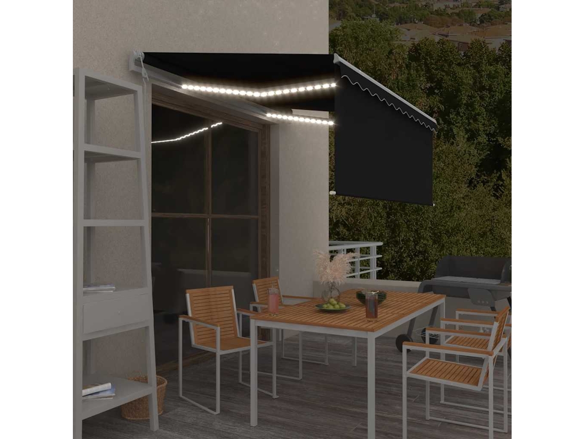 Vidaxl Toldo Automático C/ Estore/led/sensor Vento 3,5x2,5 M Antracite