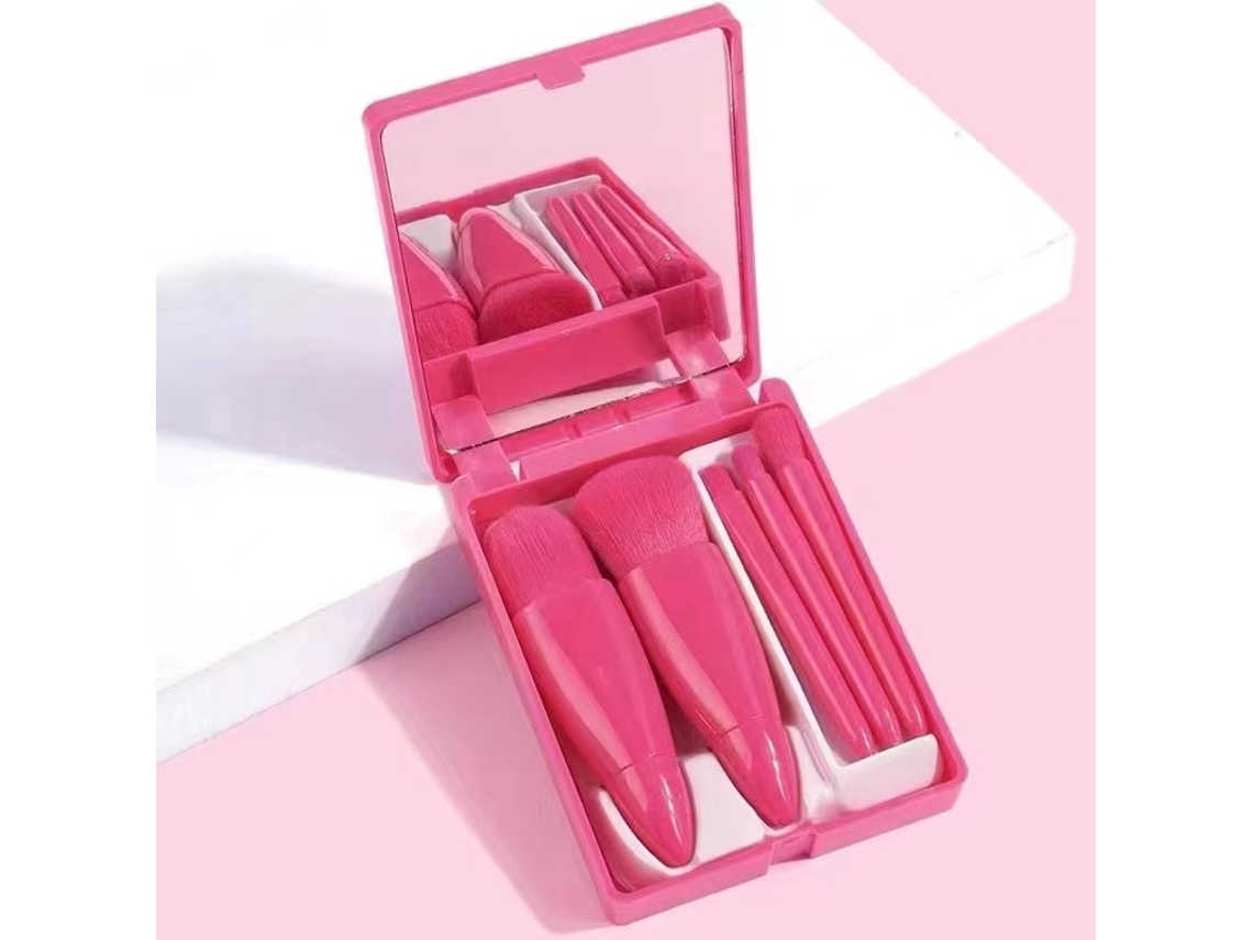 Mini Conjunto de Pincéis de Maquiagem com Espelho, Macios e Fofos, Ferramentas de Maquiagem MDUG (rosa)
