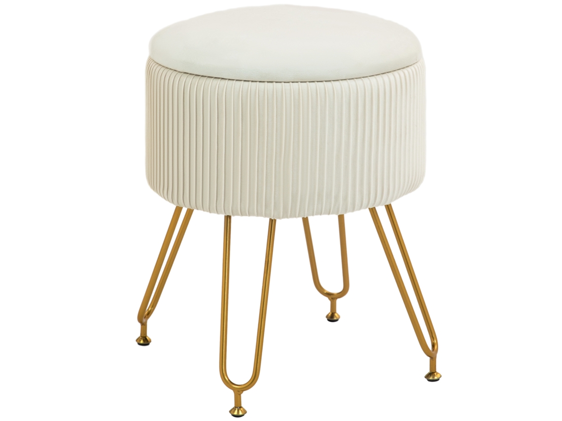 Banquinho armazenamento 2 em 1 com pernas de metal, branco creme | S/MARCA