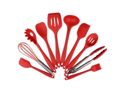 Conjunto de 10 Utensílios de Cozinha de Silicone Antiaderente Utensílios de Cozinha Utensílios de Panificação Dispositivos Vermelho ZMDECQNA