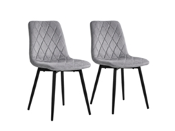 Cadeiras De Jantar Relaxdays, Conjunto De 2, Veludo, Pés Metálicos, 120 Kg, Sala De Estar E Cozinha, Estofadas, Cinza
