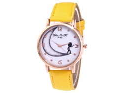 Reloj De Mujer Zhoulianfa De Cuero Pu Dial Redondo De Cuarzo Amarillo