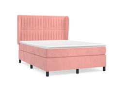 Conjunto 1 Cama Box Spring Vidaxl Cor-de-rosa Veludo (193 X 147 X 128 Cm)