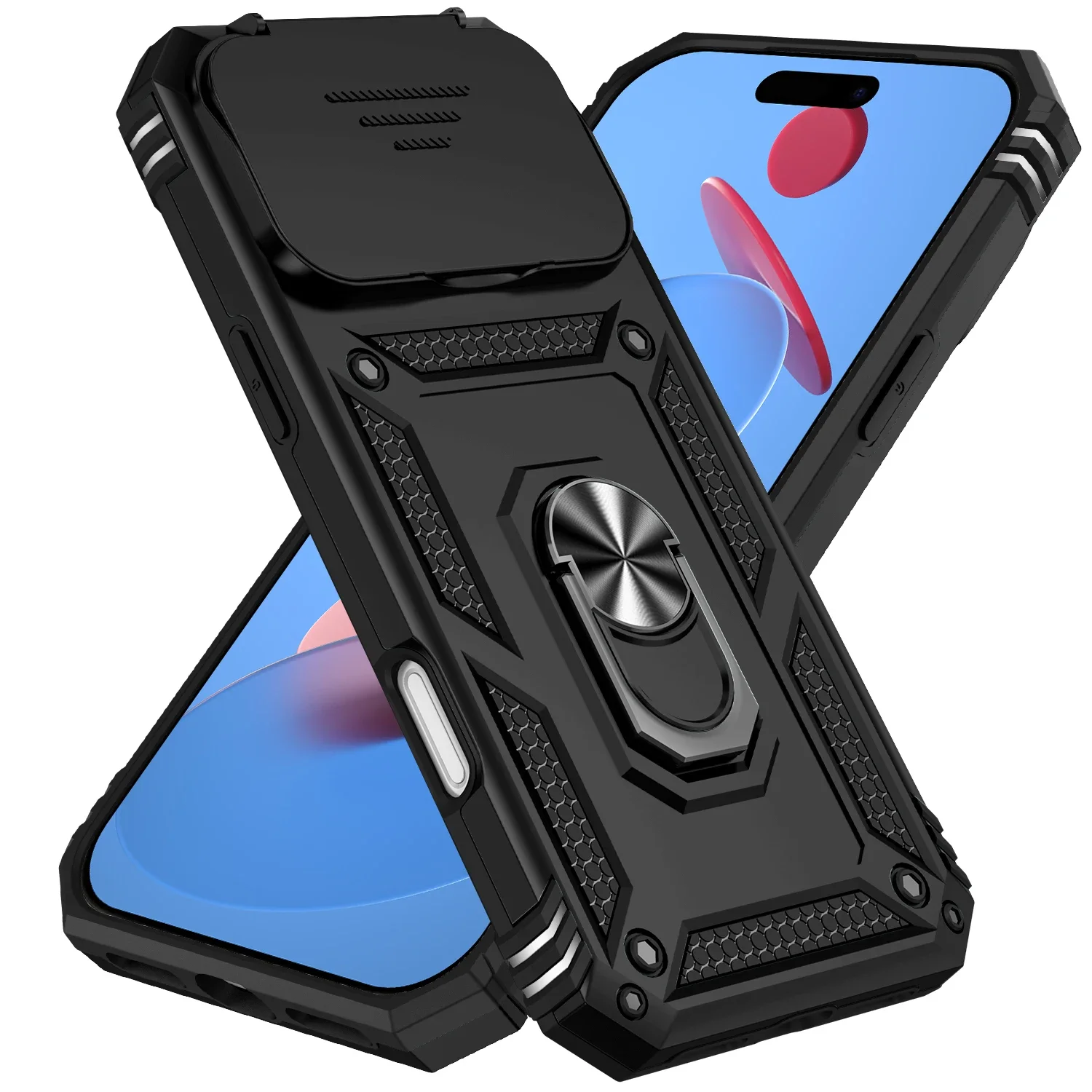 (preto, Iphone 12 Pro Max) Capa Portátil Para Celular Com Anel Magnético Em Pctpu E Protetor De Lente Deslizante.