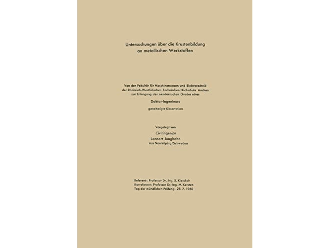 Livro Untersuchungen Uber Die Krustenbildung An Metallischen Werkstoffen De Lennart Junghahn (alemão)