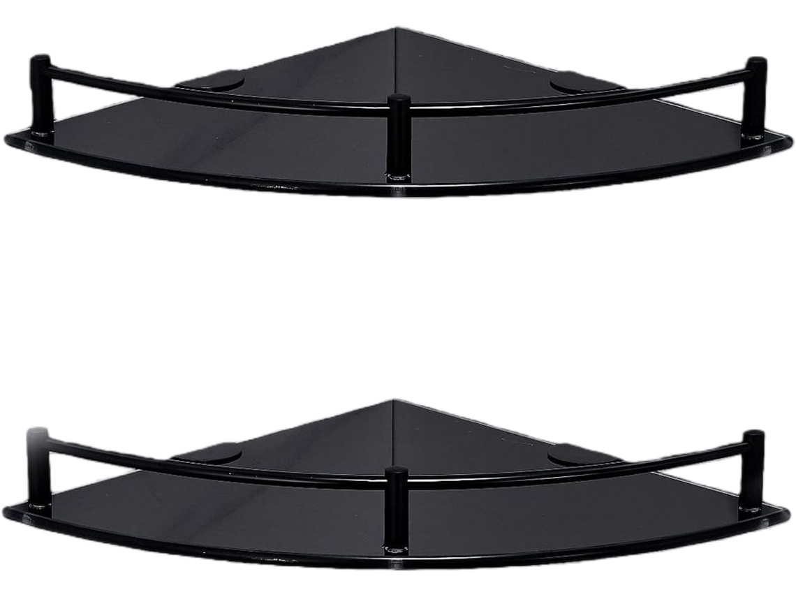 Conjunto De 2-prateleiras Flutuantes Canto Com Design Otimizado, Peças Em Vidro E Metal, Instalação Simples Para