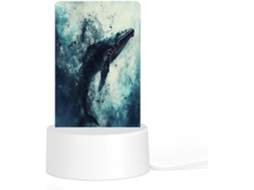 Luminária noturna LED em acrílico com base de plástico encaixável, estampa Baleia em água, ideal para quarto.