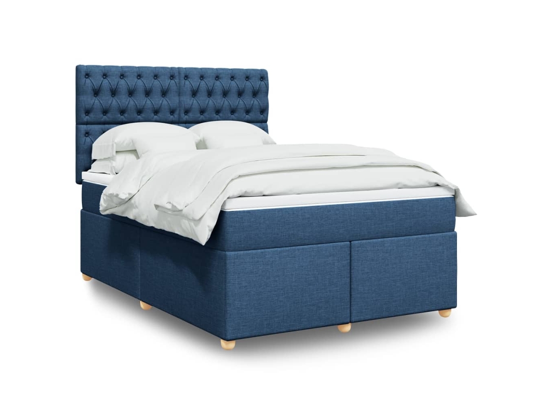 Vidaxl Cama Com Molas/colchão 160x200 Cm Tecido Azul
