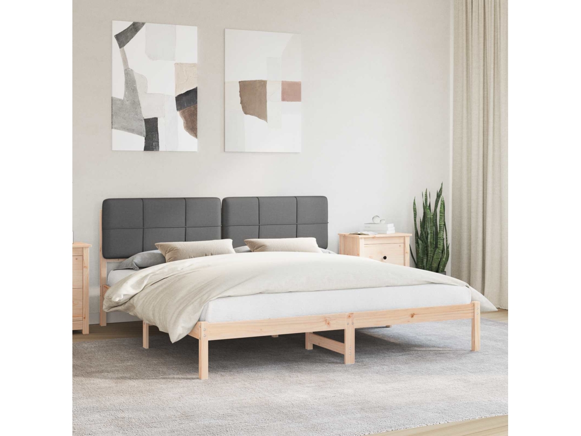Vidaxl Estrutura de Cama com Cabeceira Estofada Cinza Escuro