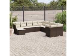 Jogo de Sofá Jardim 11 Peças C/ Almofadões Vime Pe Marrom Dkd Home Decor