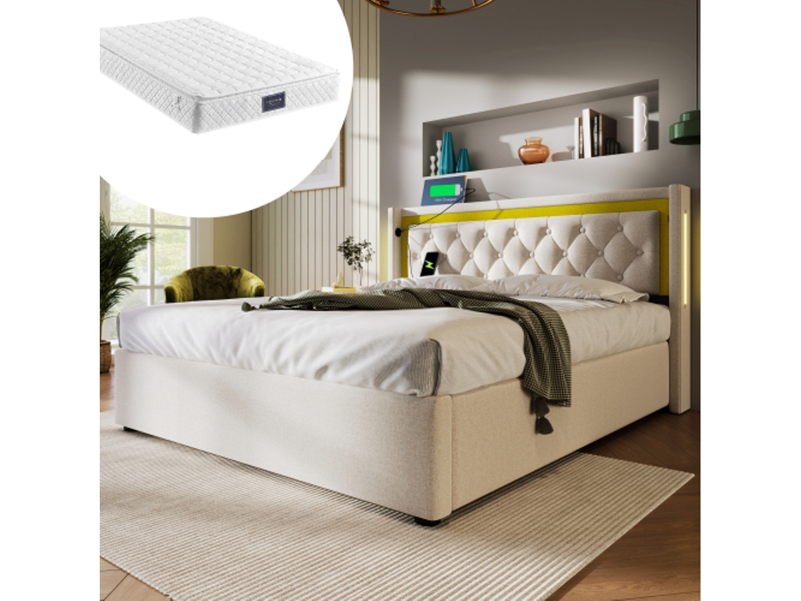 Cama Casal, feita de algodão, design jovem, robusta, durável, design prático, fácil de montar, qualidade superior, colchão não incluso.