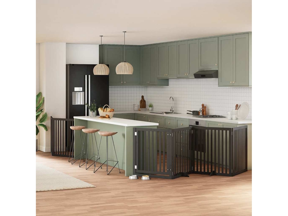 Vidaxl Portão P/ Cães Com Porta Dobrável 6 Painéis 480 Cm Álamo Preto