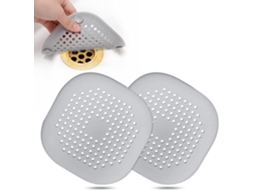 Tampa de ralo quadrada de silicone com ventosas para reter cabelos, conjunto de 2 (cinza)