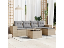 Vidaxl 6 Pcs Conjunto De Sofás P/ Jardim Com Almofadões Vime Pe Bege
