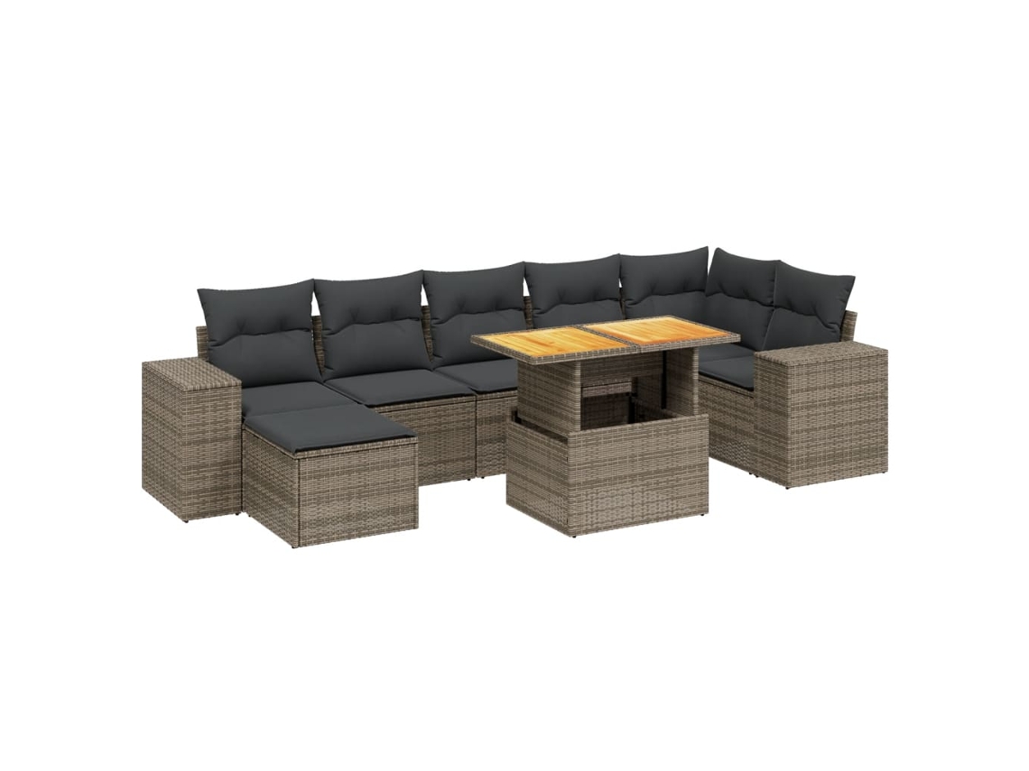 Conjunto de 8 Sofás de Jardim com Almofadões Vime Pe Cinzento MAISON EXCLUSIVE (8 pcs)