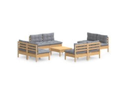 Conjunto de 9 Lounge de Jardim com Almofadões Cinzentos Pinho MAISON EXCLUSIVE