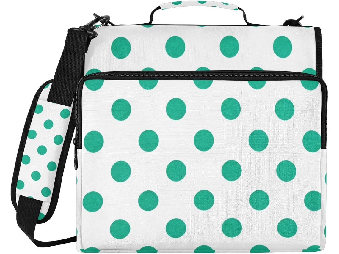 Organizador de Arquivos com 3 Argolas Verde Menta com Bolinhas Brancas, 3,8cm x 1,5 Polegadas, Altura Ideal para Ombros, Fácil de Usar