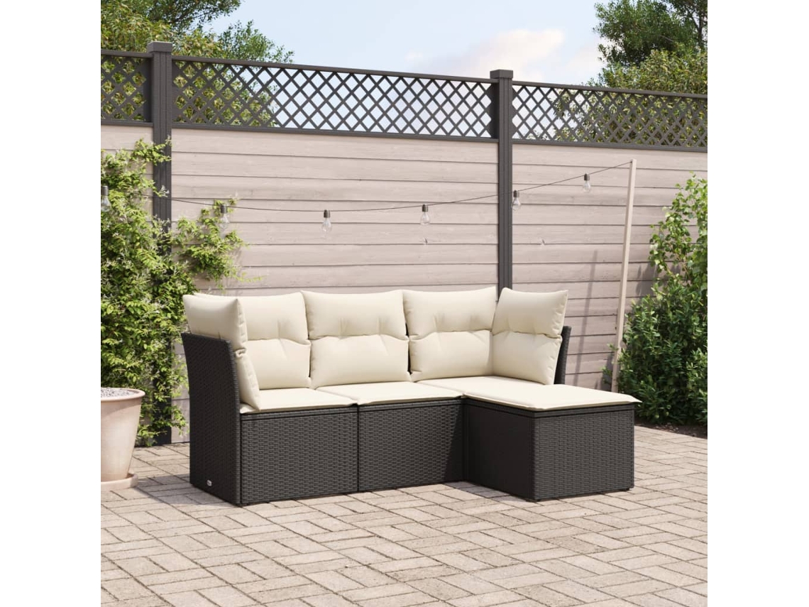 Vidaxl 4 Pcs Conjunto de Sofás para Jardim C/ Almofadões Vime Pe Preto
