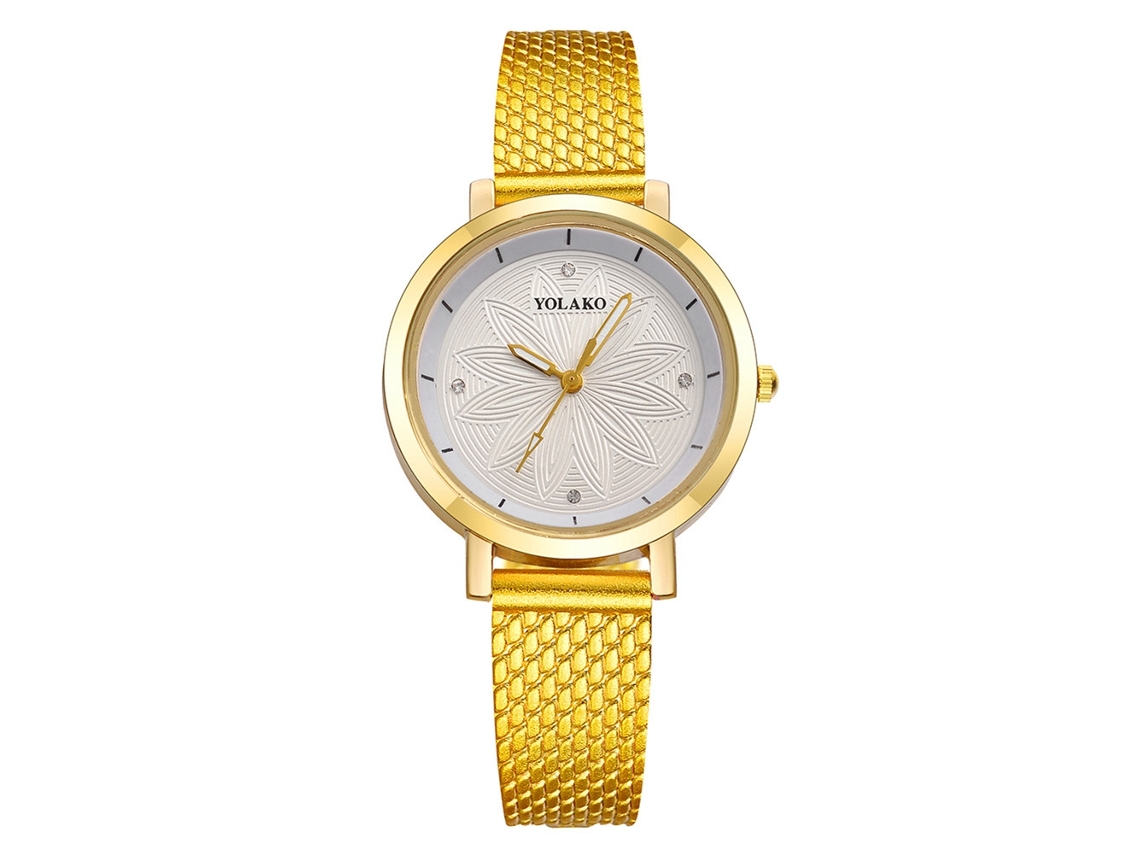 Relógio Analógico Feminino Fashion de Pulseira Redonda Ouro com Display Analógico