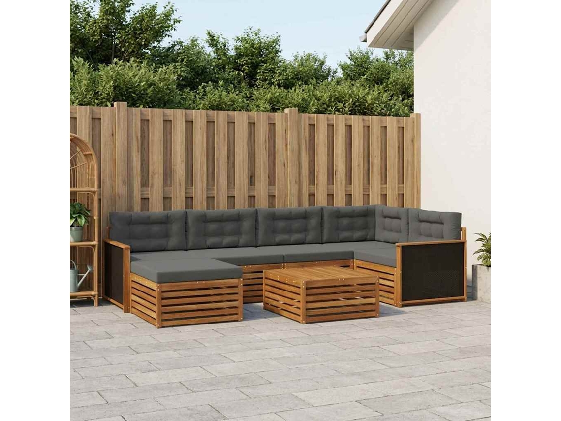 Vidaxl Conjunto De Sofás Para Exterior 7 Pcs Natural E Antracite