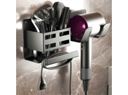 Suporte de Parede para Secador Cabelo, Preto, Sem Necessidade Furar a Parede, com Organizador Cabos, Ideal Pa Ra Quartos, Hotéis e Banheiros. GOKOCO