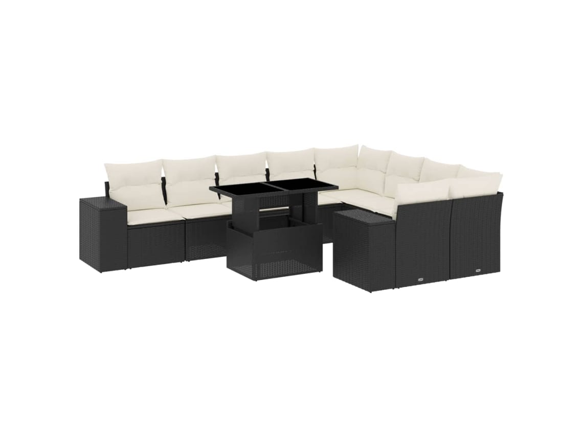 Conjunto de 10 Sofás de Jardim com Almofadões Vime Pe Preto MAISON EXCLUSIVE