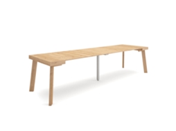 Mesa Consola Extensível, 302x90x73cm, Para 14 Pessoas, Pés De Madeira, Carvalho