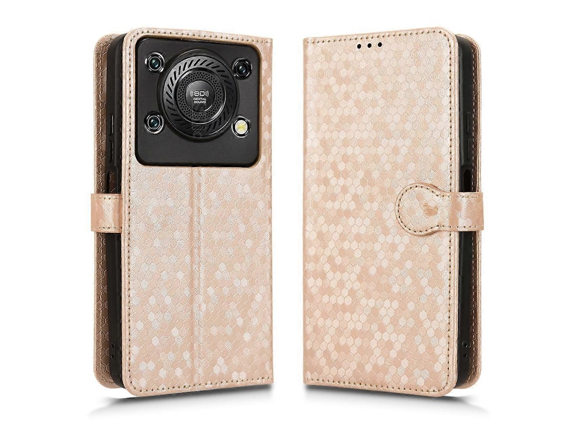 Capa Tipo Carteira Tkdaddy Para Oukitel C60 Pro / C60 Com Estampa De Bolinhas E Couro Sintético E Alça De Pulso Em Ouro Rosa