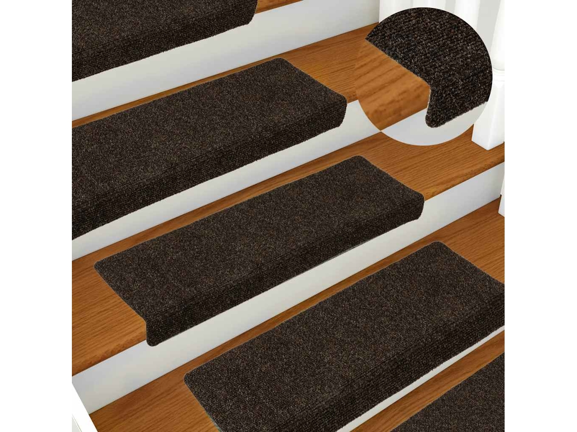Vidaxl Tapetes De Escada Autoadesivos 30 Peças 65x21x4 Cm Marrom Escuro Com Borda Retangular