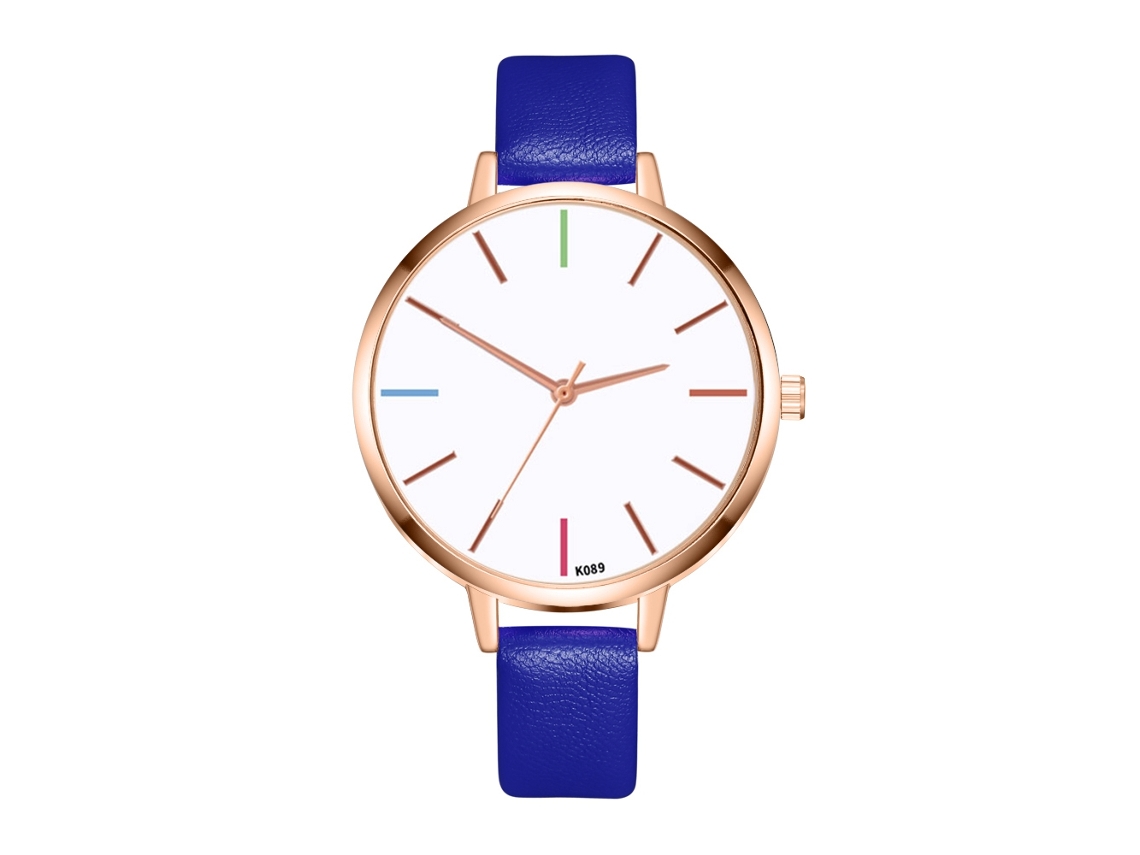Relógio de Pulso Feminino de Quartzo Simples com Pulseira de Couro Pu Azul Zhoulianfa