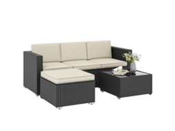 Conjunto De Preto Móveis Varim Jardim, Sofá 3 Lugares E Mesa Centro Com Tampo Vidro