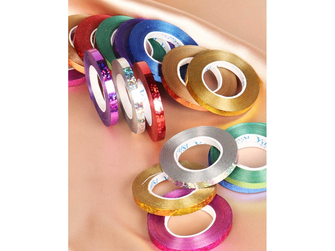 Fita Adesiva, 16 Rolos, Fitas Brilhantes E Macias, De Fita Metálica Multicolorida De 0,5 Cm, Dobrada, Ideal Embrulho De Presentes