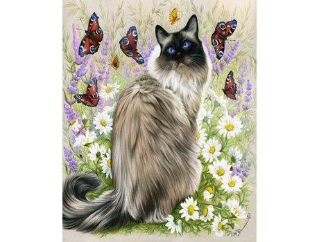Tela FIGURED' ART Paint by Numbers - Gato com borboletas  - Figured' Art Fa10072-Y (51x2,5x41,3 cm)