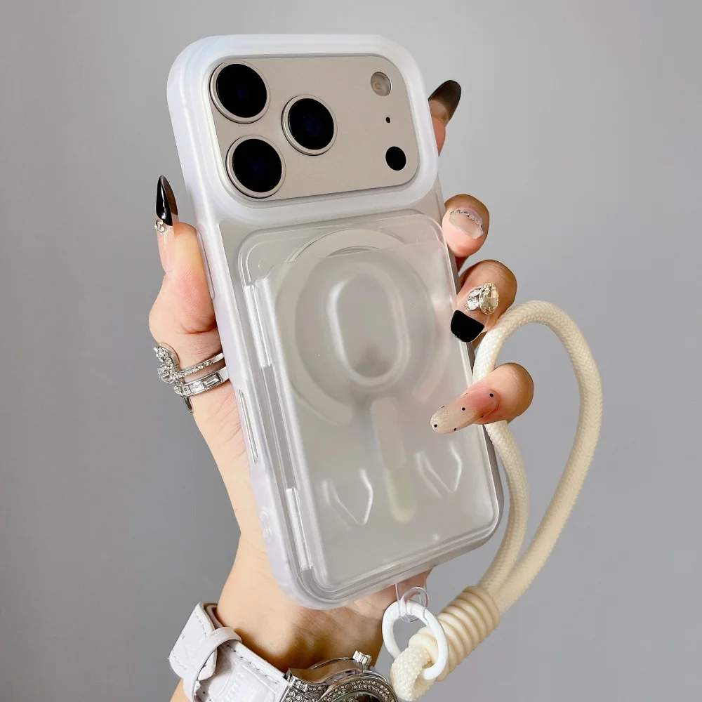 Capa Para Iphone 17 Branca Com Compartimento Magnético E Cordão De Cobertura Total.