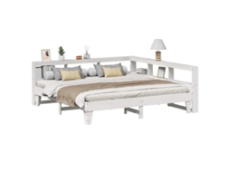 Cama Com Estante Sem Colchão 200x200 Cm Pinho Maciço Branco