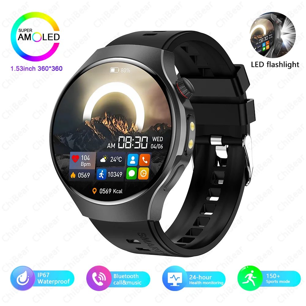 Smartwatch com Gps, À Prova D'água, Recursos Esportivos e de Fitness, Lanterna e Chamadas Bluetooth. MDUG (preto)
