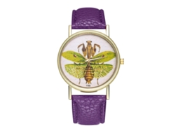 Reloj Unisex De Cuarzo Con Correa De Cuero Pu Y Dial Romanos Patrón Insecto Morado Zhoulianfa