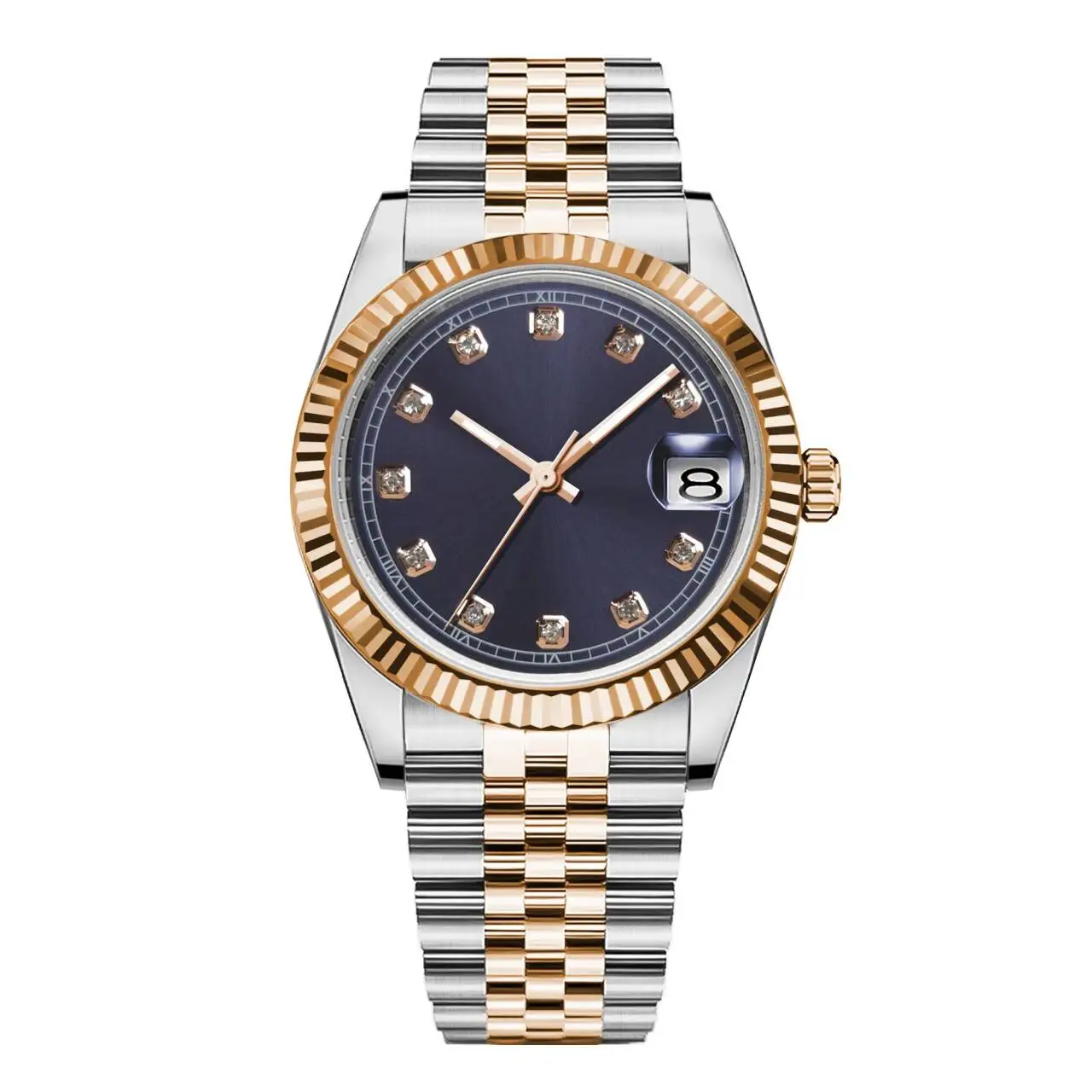 Relógio Masculino Mecânico Cravejado De Diamantes (em Ouro Rosa), 36/39 Mm, Resistente À Água Até 100 M, Cristal De Safira.