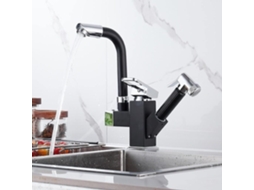 Torneira De Cozinha Preta Para Instalação Em Bancada Com Misturador Flexível Extensível.