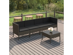 Vidaxl 5 Pcs Conjunto Lounge De Jardim C/ Almofadões Vime Pe Cinzento