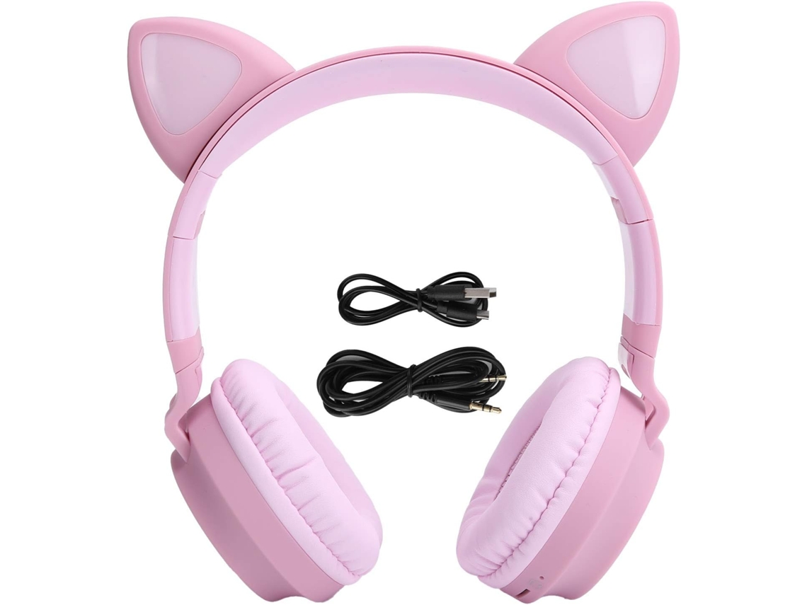 Fone De Ouvido Com Orelhas Gato, Bluetooth 5 0, Sem Fio, Com Luz Led, Dobrável, Estéreo 3d, Com Microfone, Para Meninas