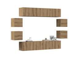 Vidaxl Conjunto De Armário Tv Parede 8 Pcs Madeira Carvalho Artisiano
