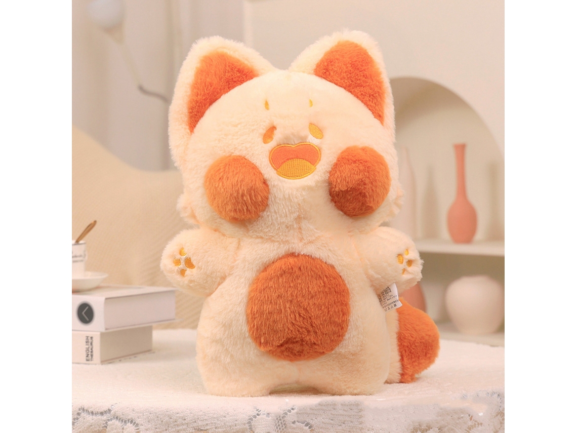 Boneca De Pelúcia Fofa Gato Dudu Cartoon Macia Algodão Pp 40cm Bege Dourado