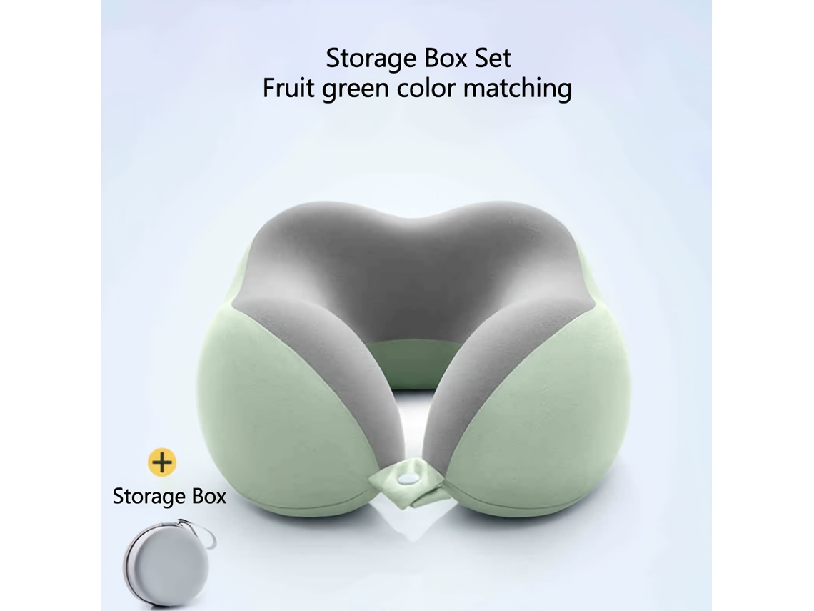 Travesseiro De Pescoço Em Espuma Viscoelástica Formato U Para Viagem, Apoio Cabeça 360° Com Caixa Armazenamento Aquaforge (verde)