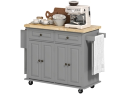 Ilha de Cozinha com Rodas 111x44,5x82,5 Cm com suporte de temperos, barra lateral cinza S/MARCA