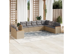 Vidaxl 10 Pcs Conjunto De Sofás P/ Jardim Com Almofadões Vime Pe Bege